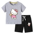 thumbnail image 3 of Camiseta con estampado de dibujos animados de verano de Hello Kitty + Pantalones casuales traje de dos piezas de manga corta de algodón para niños y niñas pueden usar, 3 of 5