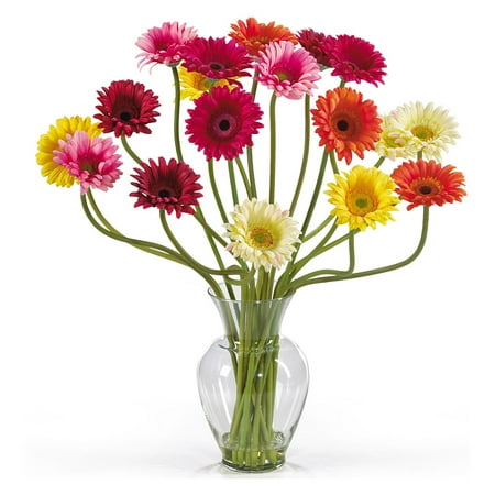Multi Daisy Flower - Nearly Natural Gerber Daisy Liquid Illusion Silk Flower Arrangement, Mixed