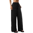 thumbnail image 2 of Women'S Striped High Waist Drawstring Wide Leg Loose Casual Trousers with Pockets Black L, 2 of 9