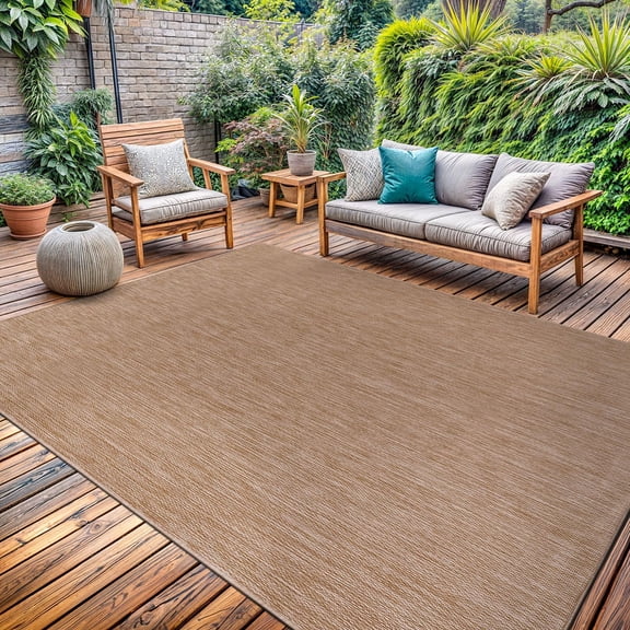 Washable Indoor Outdoor Rug 5x7 Weather Resistant Area Rugs Modern Solid Jute Rug for Porch Deck Balcony Backyard Patio Outside Carpet (5 X 7 Jute Beige)