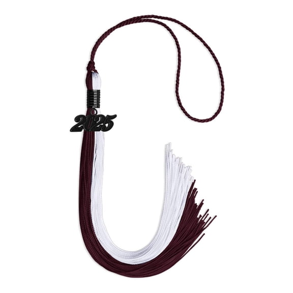 Endea Graduation Maroon/White Graduation Tassel with Black Date Drop
