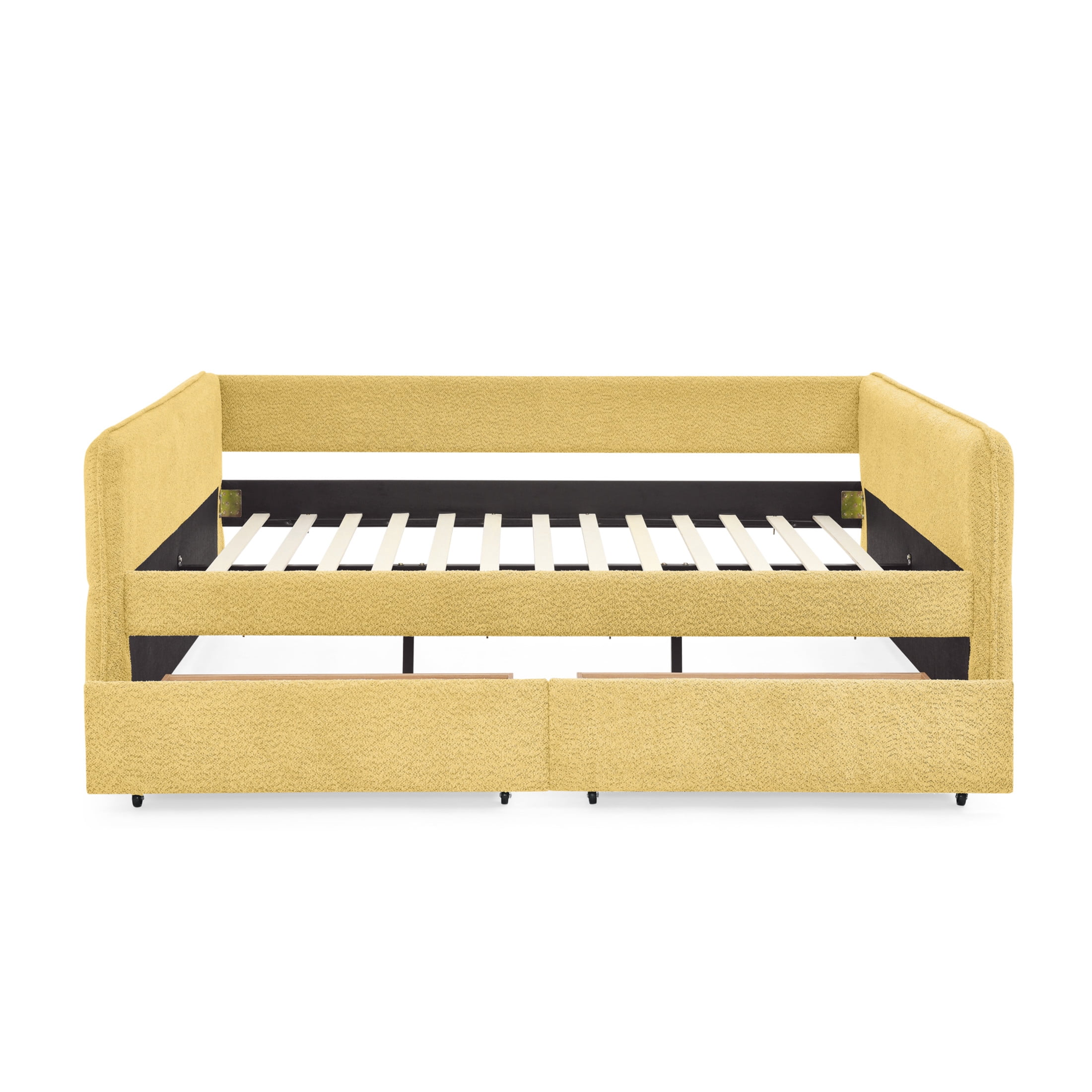 Noble House Zenton Queen Size Boucle Daybed, Upholstered Tufted Sofa Bed Frame with Under-Bed Storage Drawers, Yelllow