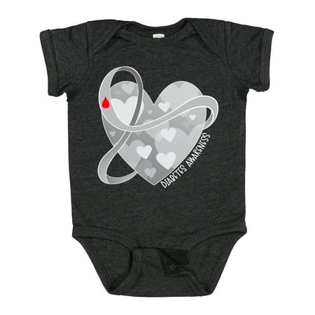 

Inktastic Diabetes Awareness Gray Ribbon Around Heart Gift Baby Boy or Baby Girl Bodysuit