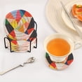thumbnail image 3 of Yayeee 6 PCS Drink Coasters with Holder Set Woven Absorbent Round Tabletop Hot Pad, Purple Triangles, 3 of 7