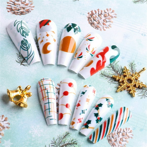 Uñas postizas, uñas postizas, regalos para mujeres, uñas pintadas de muñeco de nieve navideño, parche de uñas postizas extraíble con pegamento para uñas, uñas postizas