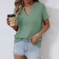 thumbnail image 3 of AherBiu Business Casual Tops for Women Notch V Neck Stretch Comfy Shirts Short Sleeve Summer Blouse, 3 of 8