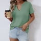 thumbnail image 3 of Mujeres de Verano Tops Nuevo Color Sólido Cuello en V Manga Corta con una Hendidura en el Doblado, Poliéster, 3 of 8