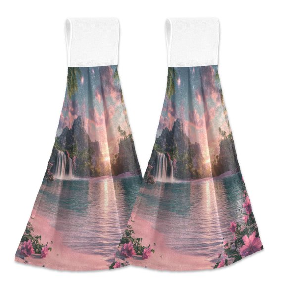 BZSMCE Hanging Hand Towels Fashion Sunset Serenity Pattern 2-Pack - Velcro Style Bathroom Kitchen Towels