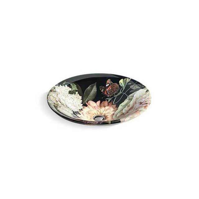 Kohler K-30333-DM1-0 Dutchmaster Blush Floral Rond Lav Récipient Lavabo de Salle de Bain&44; Blanc