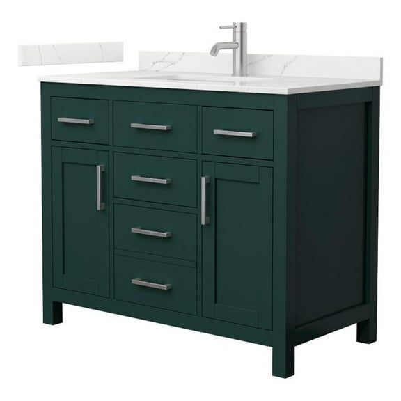 Beckett 42" Green Single Vanity & Giotto Quartz Top (1-Hole) & Nickel Trim