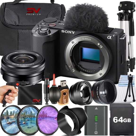 Sony ZV-E10 II Mirrorless Camera (Black) with 16-50mm Lens   64GB Memory Card   Case   Filter Kit   SV Premium Accessory Bundle (International Model)