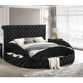thumbnail image 2 of Bed Frame 1pc Unique Round Plush Black Velvet Button-Detailing Storage Bed King Size, 2 of 8