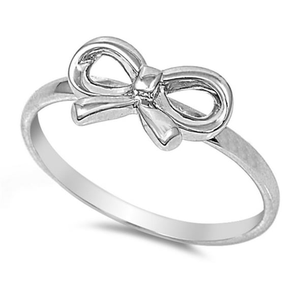 Sterling Silver Women's Bow Ribbon Ring Band 925 Jewelry Female Male Unisex Size 7