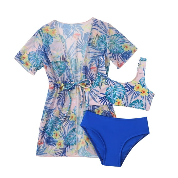 Mercatoo Toddler Baby Girl's 3Pcs Swimsuits Leaves Prints Bikini Smock Bathing Suit Outfit Girls Bikini Beach Swimwear