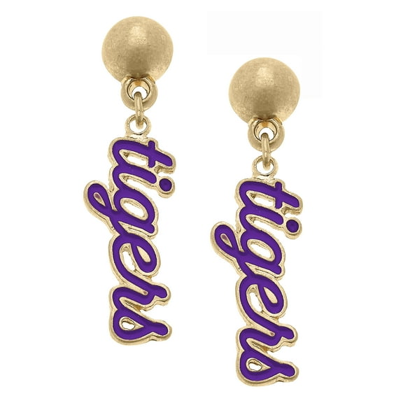 Women' CANVAS Style Clemson Tigers Enamel Script Drop Earring