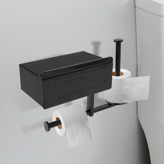 Grusce Toilet Paper Holder with Wet Wipes Dispenser Box, Stainless Steel Tissue Roll Holder with Shelf for Bathroom, Toilet Paper Roll Holder Wall Mount for Bathroom Storage, No Drill to Install
