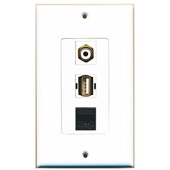 RiteAV - 1 Port RCA White and 1 Port USB A-A and 1 Port Cat5e Ethernet Black Decorative Wall Plate Decorative