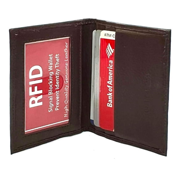 RFID Blocking Black Genuine Leather Men's Bifold Wallet Thin Credit Card ID Holder