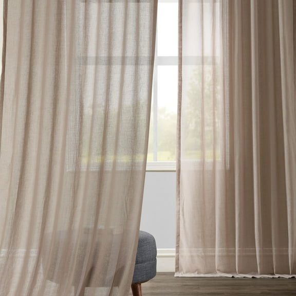 Soft Taupe Faux Linen Sheer Curtain (1 Panel), Soft Taupe, 50W X 120L
