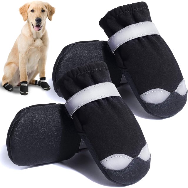 Zapatos para perros para pavimento caliente, botas para perros medianos y grandes, botines impermeables para perros con suela antideslizante y protectores de patas, 4 unidades