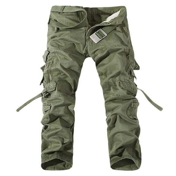 WREESH Men's Cargo Pants Solid Multi-Pocket Washed Overalls Outdoor Casual Pants Trousers Green