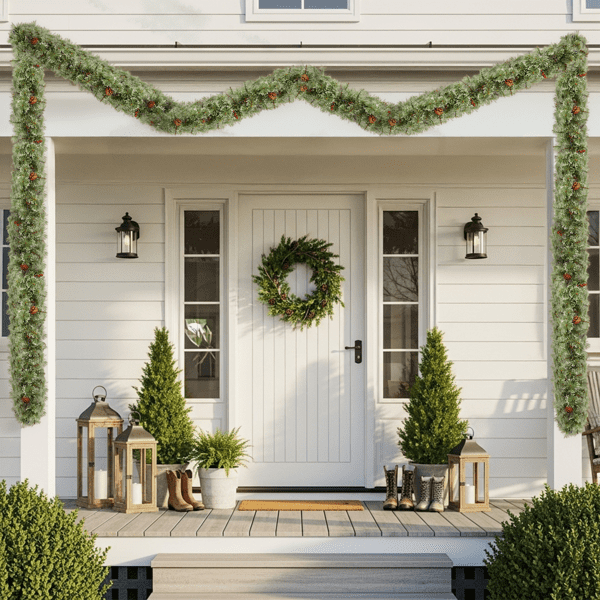 2-Pack 9FT Pre-Lit Snow Flocked Christmas Garlands, 440 Branch Tips, 200 Warm White LEDs, for Indoor/Covered Outdoor (Mantel/Staircase/Entryway)