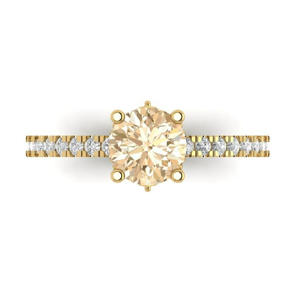 1.465 ct Round Cut Natural Morganite Solitaire with Accents Engagement Ring for Women in 14K Yellow Gold