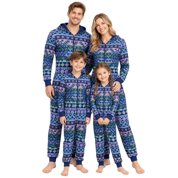 Family Christmas Hooded Onesie Pajamas, Cute Xmas One Piece Sleepwear Pjs Jammies for Women/Men/Couples