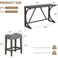thumbnail image 2 of Industrial 4 Piece Bar Table Set with Power Outlet Breakfast Table Behind Couch Table with 3 Padded Stools for Kitchen Living Room Dining Room Dark Gray, 2 of 7