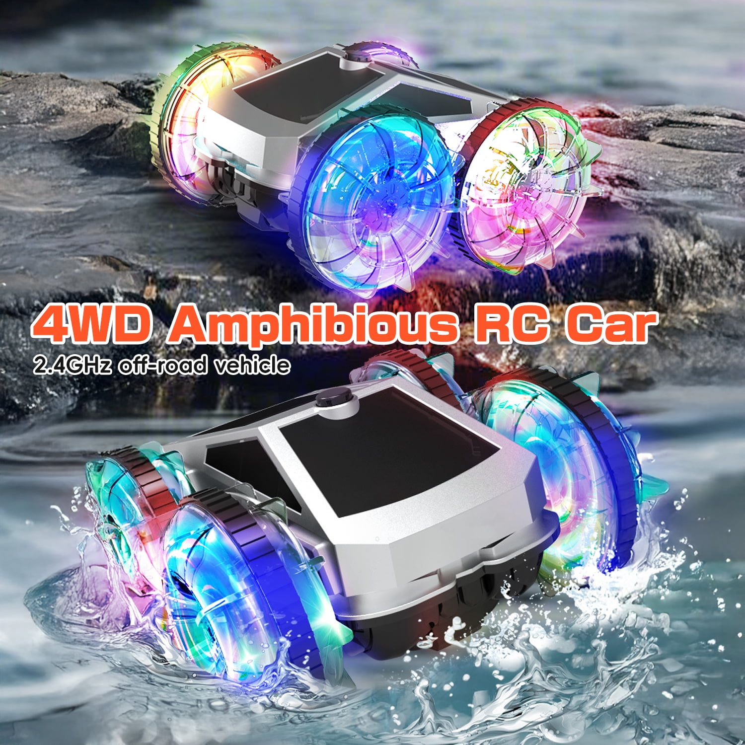 JoyStone RC Car for Kids, 4WD Amphibious Remote Control Car with LED Lights and 360° Rotating Stunts, All-Terrain Off-Road Monster Truck Toy Gift for Boys Girls