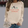 thumbnail image 2 of Wang6 Womens Plus Size Graphic Sweatshirts"Hold Your Horses"Letter Printed Long Sleeve Pullovers Causal Fall Crew Neck Tops Loose Fit Tshirts Khaki S, 2 of 5