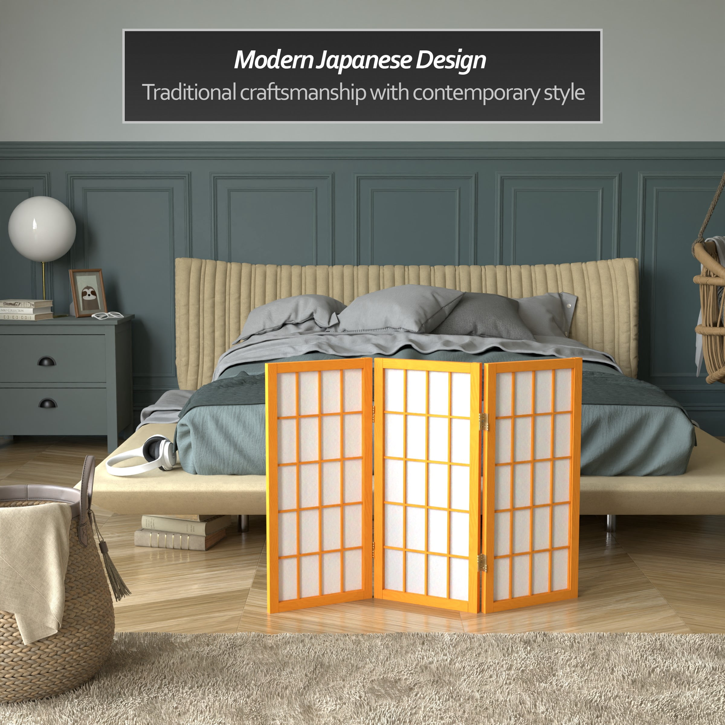 2 ft. Tall Desktop Window Pane Shoji Screen - Honey - 3 Panels