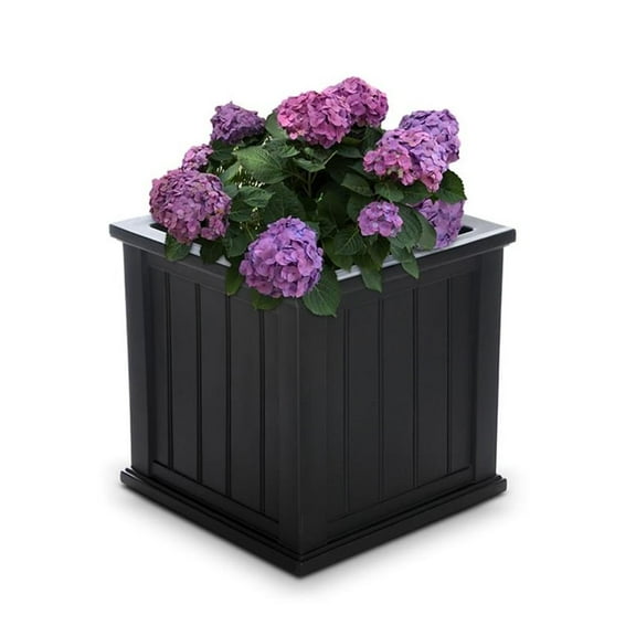 Pemberly Row Modern 20x20" Square Coastal Plastic Planter in Black