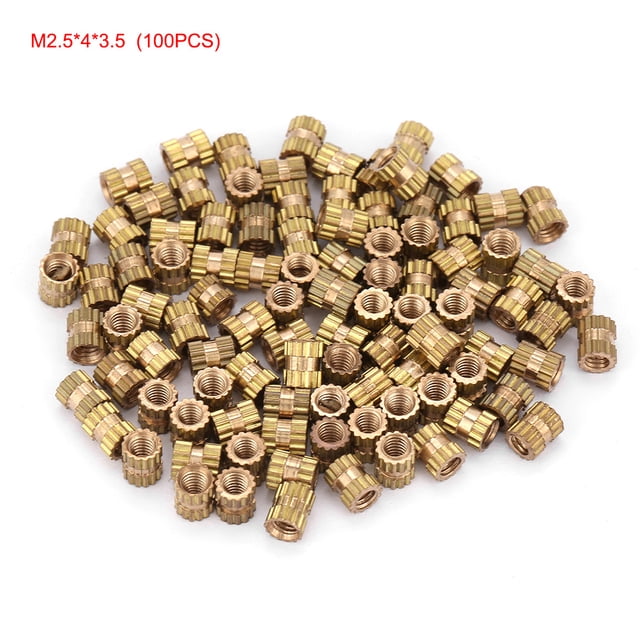 Brass Insert Knurled Insert Embedded Nut Molded In Insert M2.5 Brass Cylinder Knurled Round Molded In Insert Embedded Nuts M2.5x4x3.5; 100pcs