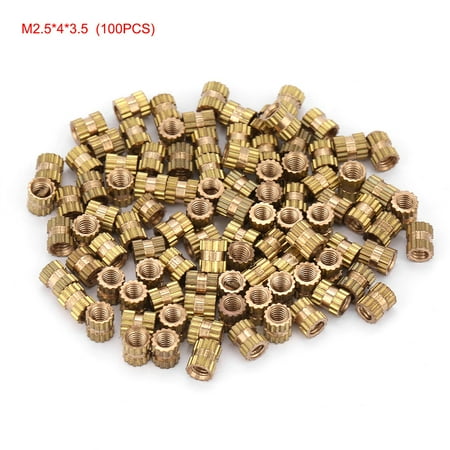 

M2.5 Brass Cylinder Knurled Round Molded in Insert Embedded Nuts (M2.5*4*3.5; 100pcs) Daboolka