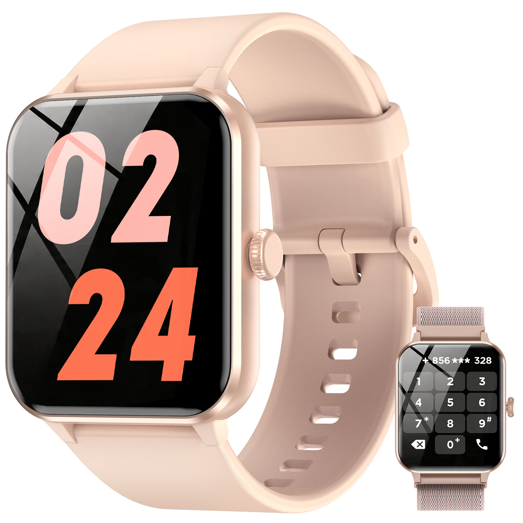 Smart Watch fits for Android and Apple iPhone, Blackview R50 IP68 Waterproof Smartwatch for Women Men , Smart Watch with Bluetooth Call(Answer/Make Calls), Pink