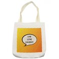 thumbnail image 1 of Live Laugh Love Tote Bag, Comicbook Style Speech Bubble with a Words on Halftone Background, Cloth Linen Reusable Bag for Shopping Books Beach and More, 16.5" X 14", Cream, by Ambesonne, 1 of 2