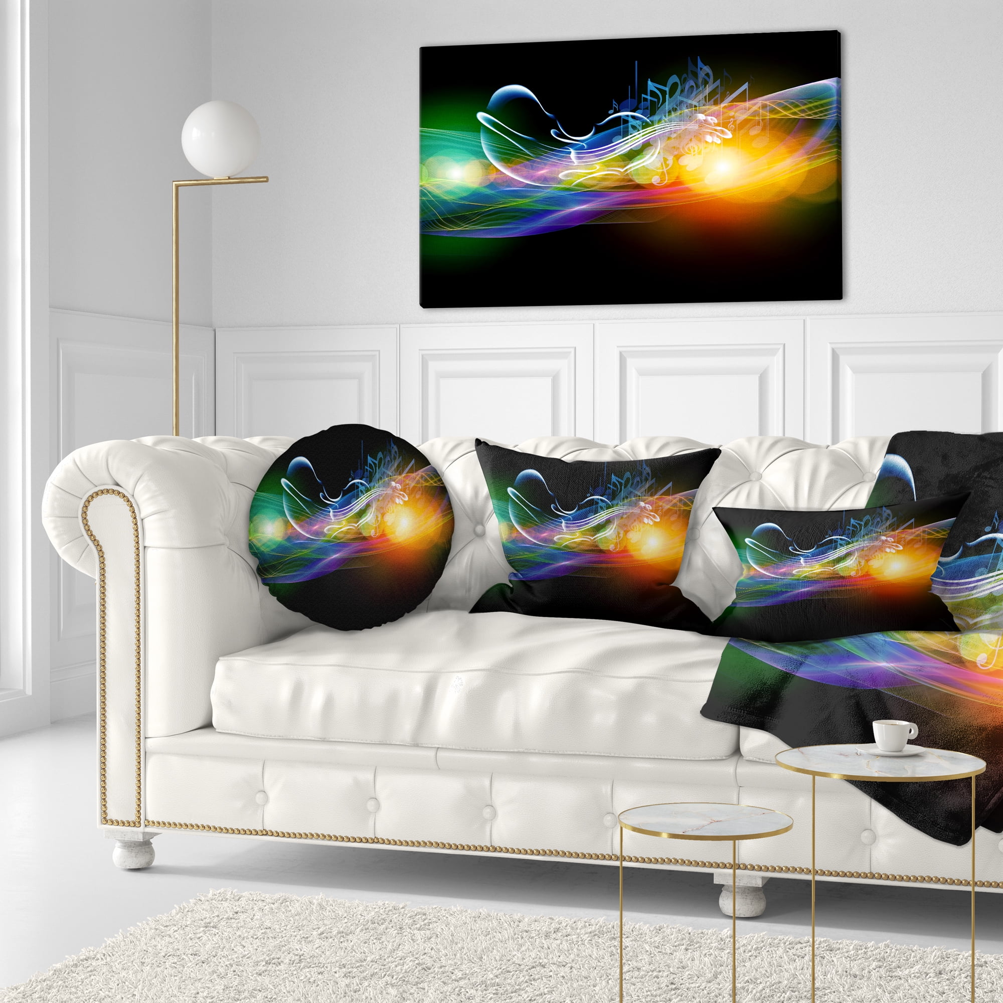 Designart Waves of Music Fractal Design - Abstract Throw Pillow - 12x20