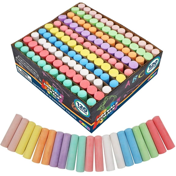 JOYIN 120 PCS Sidewalk Chalk for Kids Giant Box Non-toxic Jumbo Colored Washable Sidewalk Chalk for Toddlers in 10 Colors (120 Pieces)
