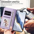 thumbnail image 6 of Wallet Leather Case For iPhone 17e / iPhone 16e 6.1",with Card Holder,wristband, Shockproof Kickstand Embossed Love Cat Phone Case,Light Purple,For iPhone 17e / 16e, 6 of 8