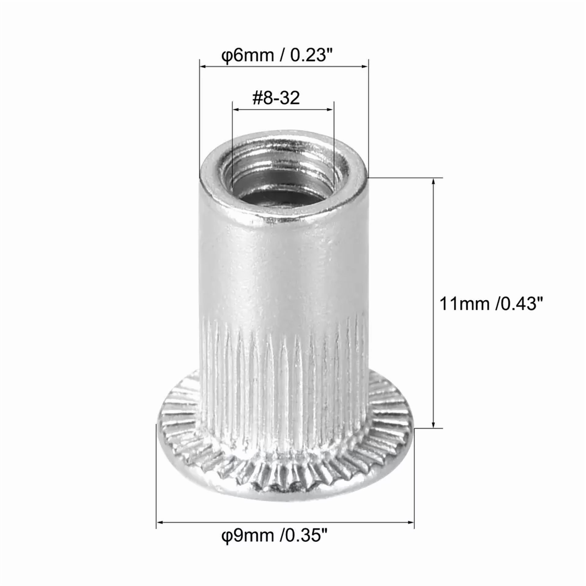 CIRCLE- 100Pcs #8-32 Rivet Nuts Aluminium Alloy Knurled Flat Head Threaded Insert Nut