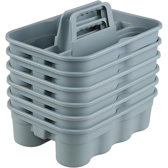 6-Pack Plastic Cleaning Tool Caddy, Cleaning Utility Caddy Tote, Gray