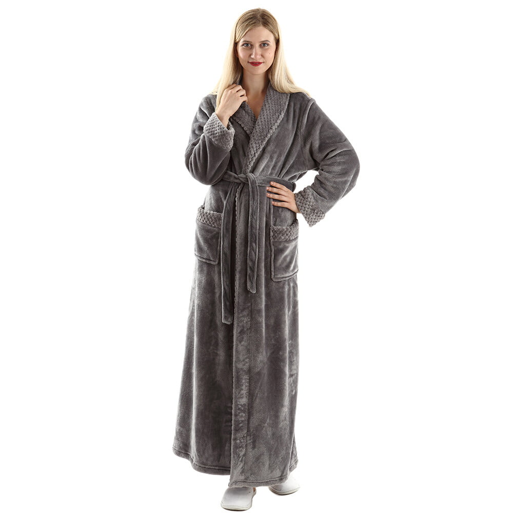 Oksun Womens Full Length Fleece Robe Cozy Plush Long Warm Bathrobe with Belt