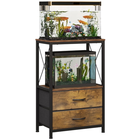 10 Gallon Aquarium Stand with 2 Drawers, 2-Tier Fish Tank Stand with Storage Shelf, Heavy Duty Metal Frame Reptile Turtle Tank Stand, 20.5" L x 11.8" W x 31.5" H