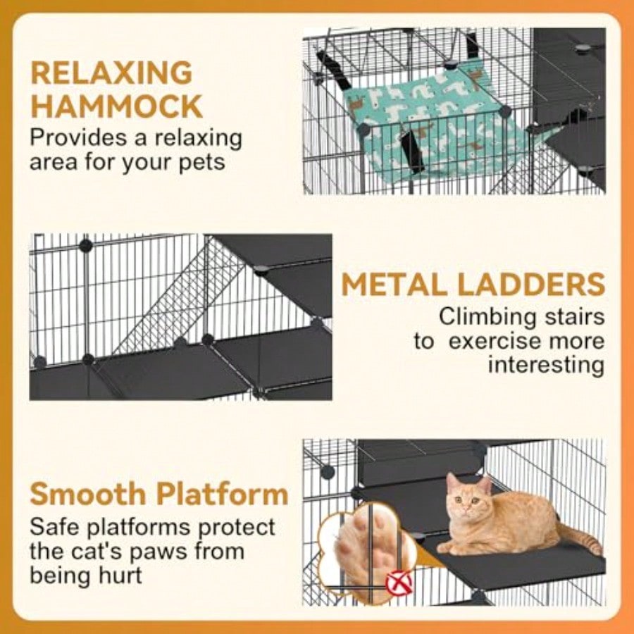 Cat Cage 3Tier DIY Cat Enclosures Catio Cat Playpen Indoor Outdoor With Hammock Detachable Metal Wire Kennel Cats Crate 2x3x3 Exercise Place For 13 Cats Kitten