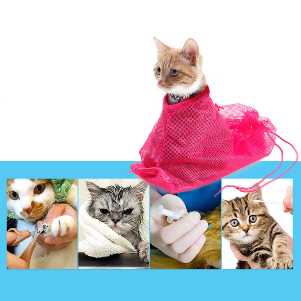 Pet Cat Grooming Restraint Mesh Bag Bath Washing Nails Cutting Cleaning Bag 