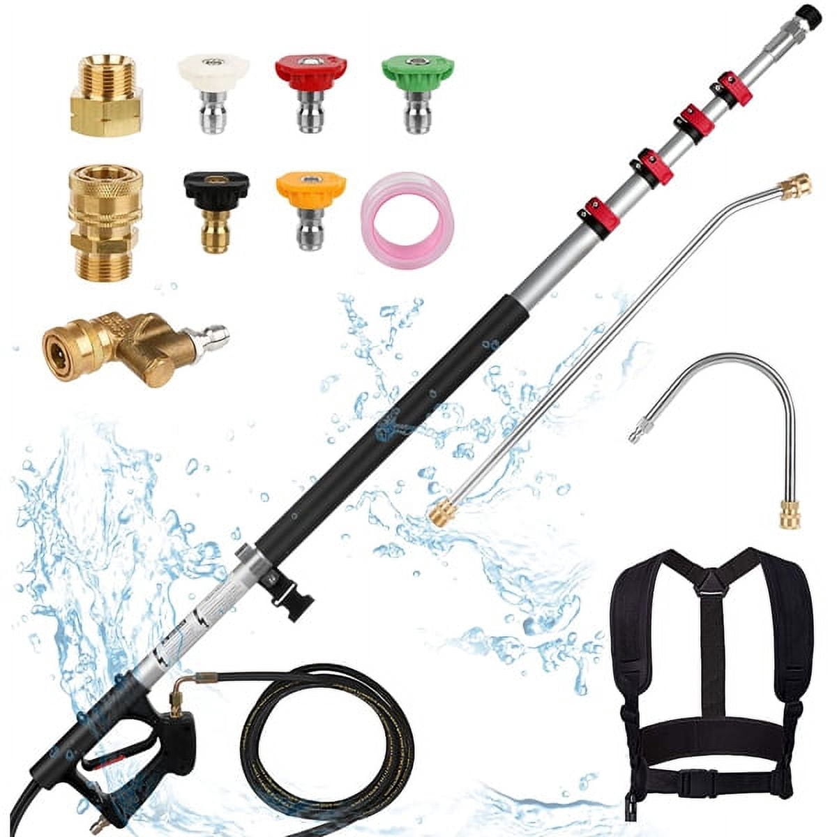imerelez 24FT High Pressure Washer Telescopic Gun, Aluminum Extension Wand with Supportive Strap, 4000 PSI Max, 3/8" Quick Connect, for Driveway Roof Cleaning