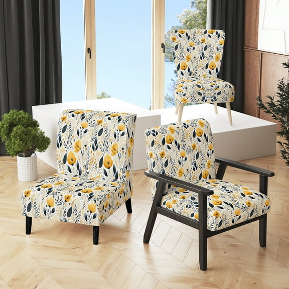 Designart "Yellow Bohemian Bliss Floral Pattern" Upholstered Floral Accent Chair and Cottage Arm Chair - Multiple Color & Pattern
