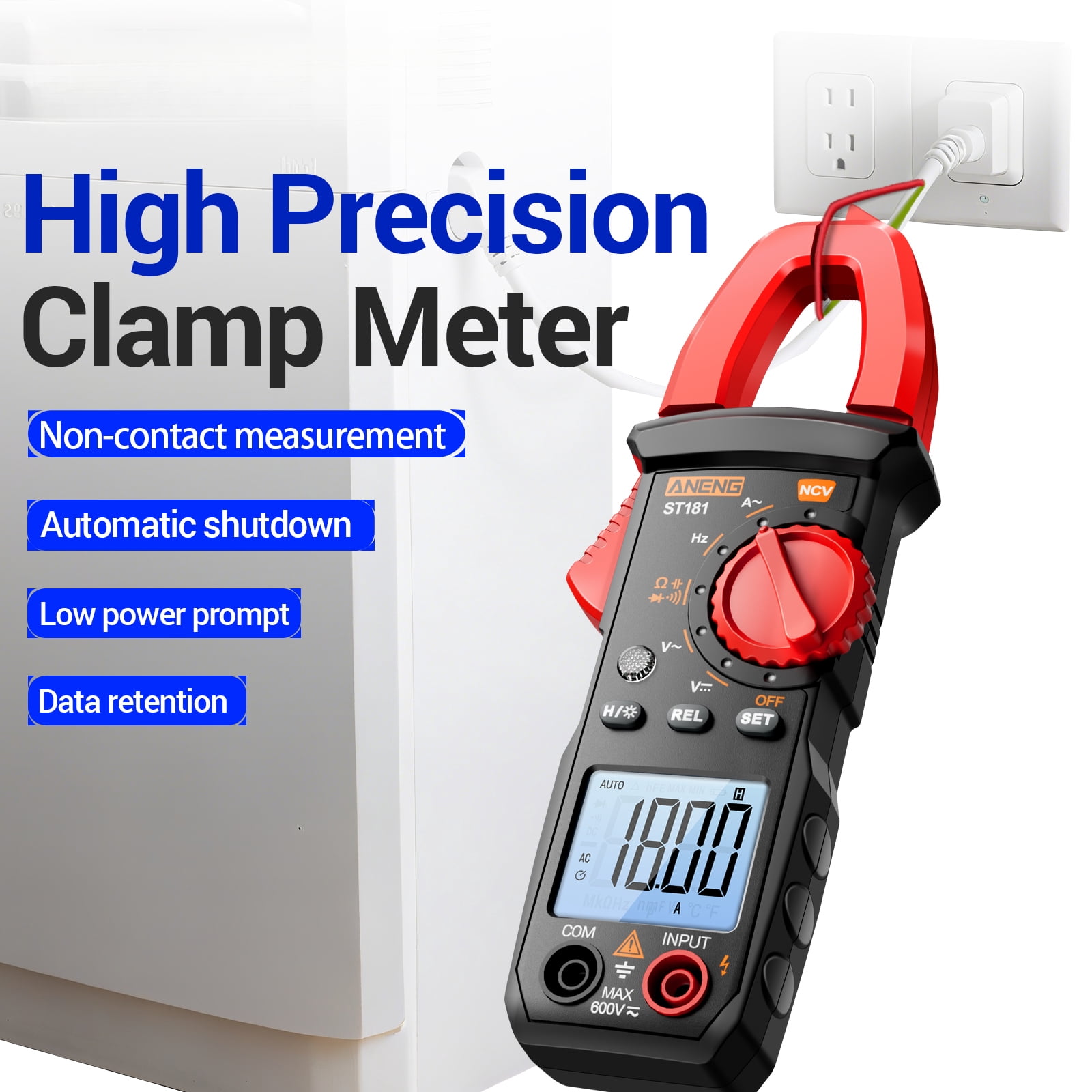 ST181 Digital Clamp Meter - 4000 Counts AC/DC Clamp Multimeter Measures Current, Voltage, Capacitance, Resistance, Frequency | NCV Detection for Electricians