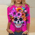thumbnail image 1 of QIPOPIQ Hauts pour Femmes Chemises à Manches 3/4 Col Rond Blouses Amples Décontractées T-Shirts de Festival à Imprimé Floral Liquidation, 1 of 1